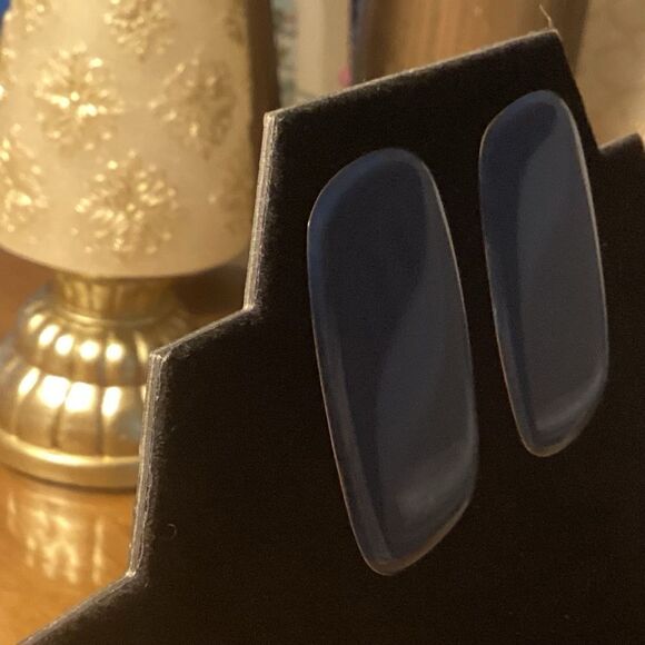 Marine Blue Rectangle Enamel Pierced Earrings - Picture 2 of 5